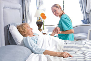 Taking care of an old woman